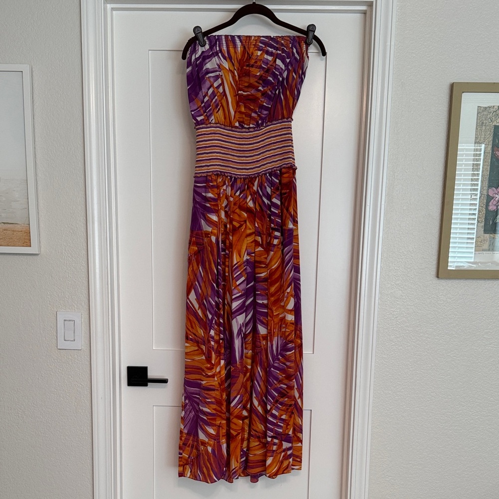 BCBGMaxAzria Purple and Orange Strapless Maxi Dress